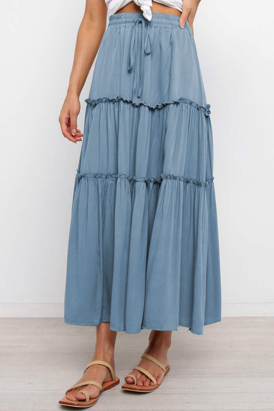 Drawstring Layered Blue Skirt