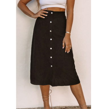 Corduroy Black Button Down Skirt