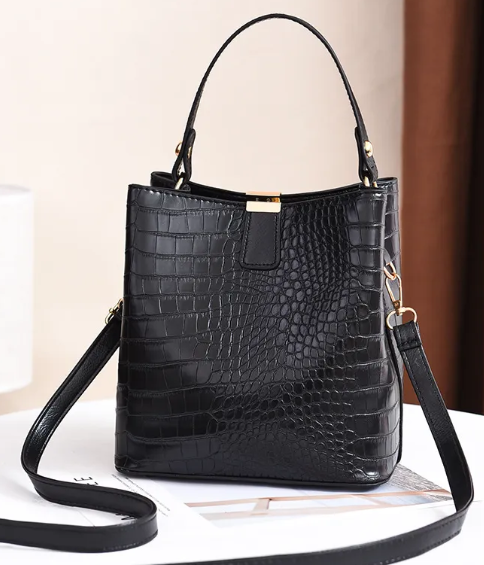 Ladies PU Leather Buckle Bucket Bag