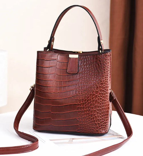 Ladies PU Leather Buckle Bucket Bag