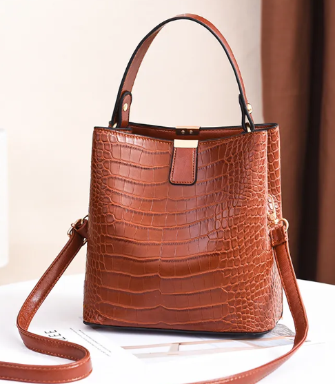 Ladies PU Leather Buckle Bucket Bag