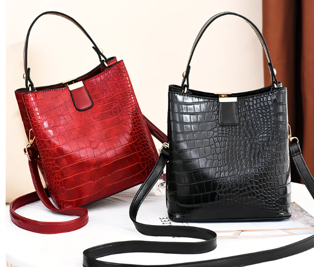 Ladies PU Leather Buckle Bucket Bag