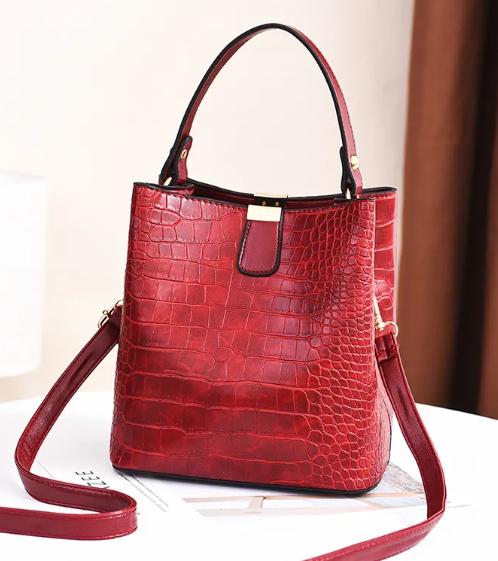 Ladies PU Leather Buckle Bucket Bag