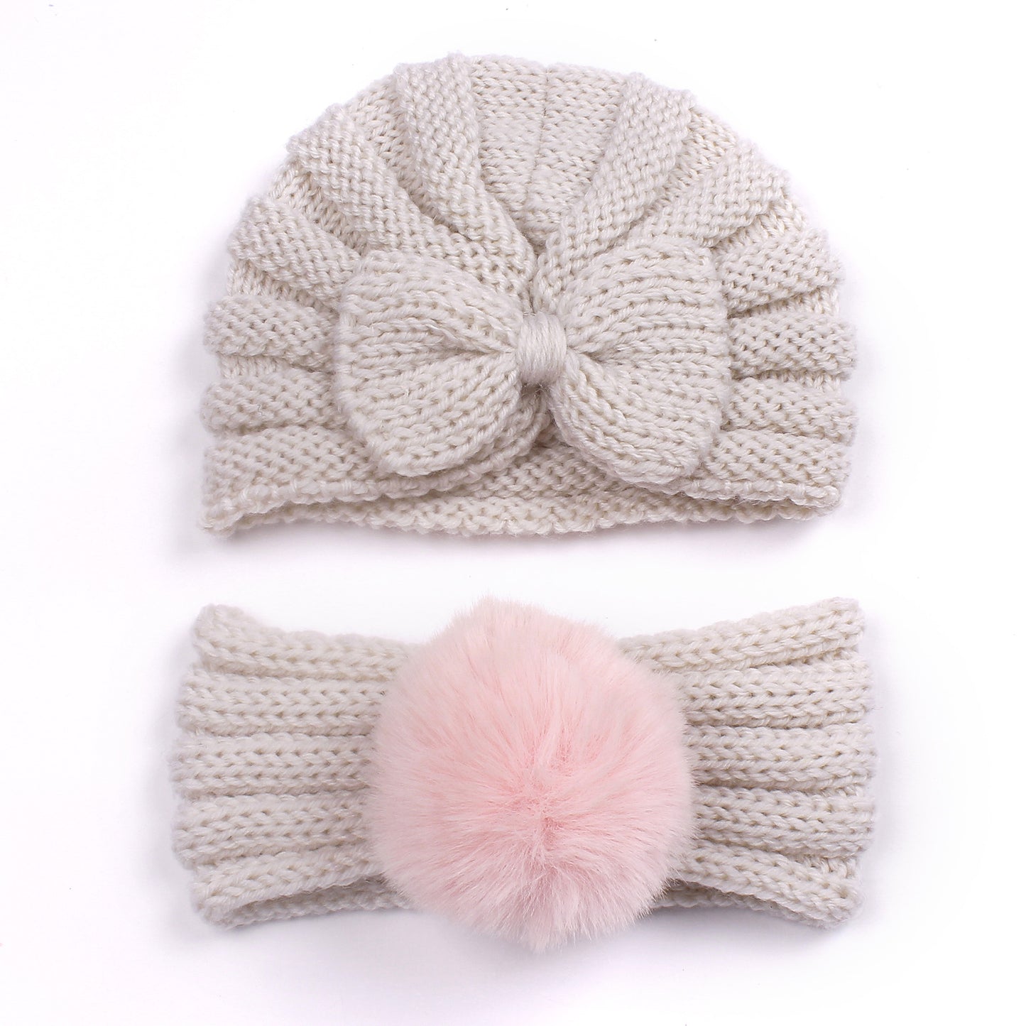 Infant and Toddler Knitted Hat and Head Band Combo