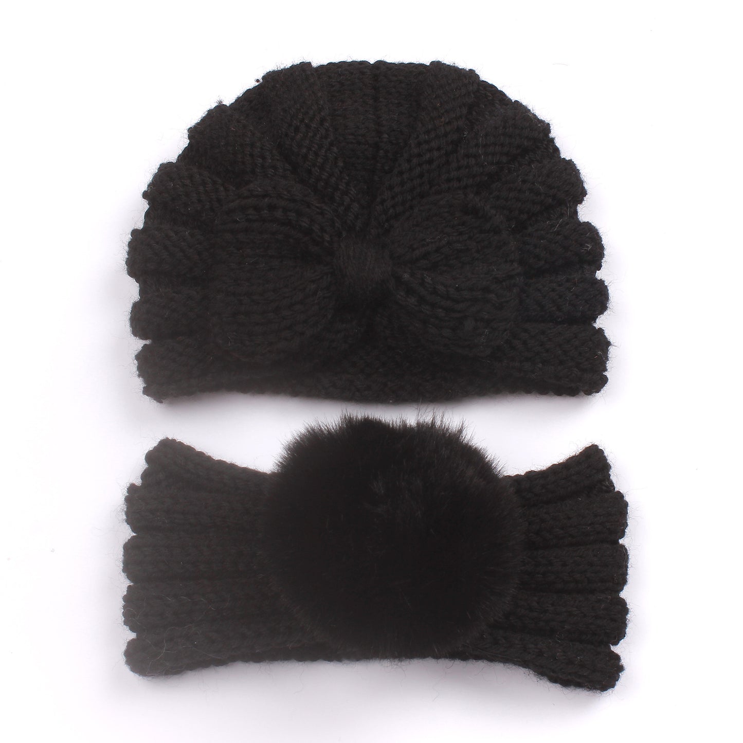 Infant and Toddler Knitted Hat and Head Band Combo