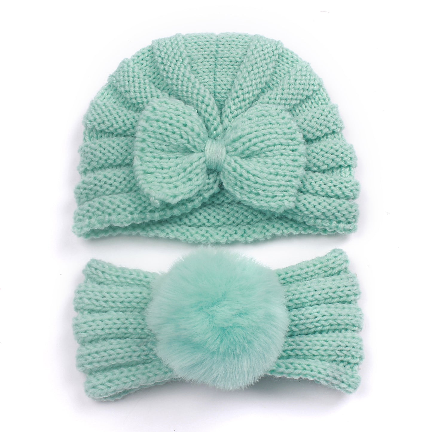 Infant and Toddler Knitted Hat and Head Band Combo