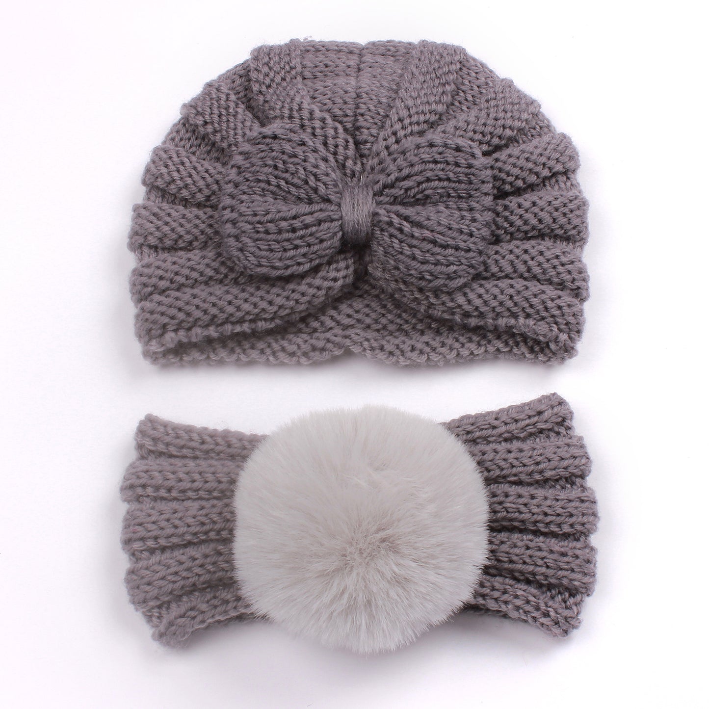 Infant and Toddler Knitted Hat and Head Band Combo