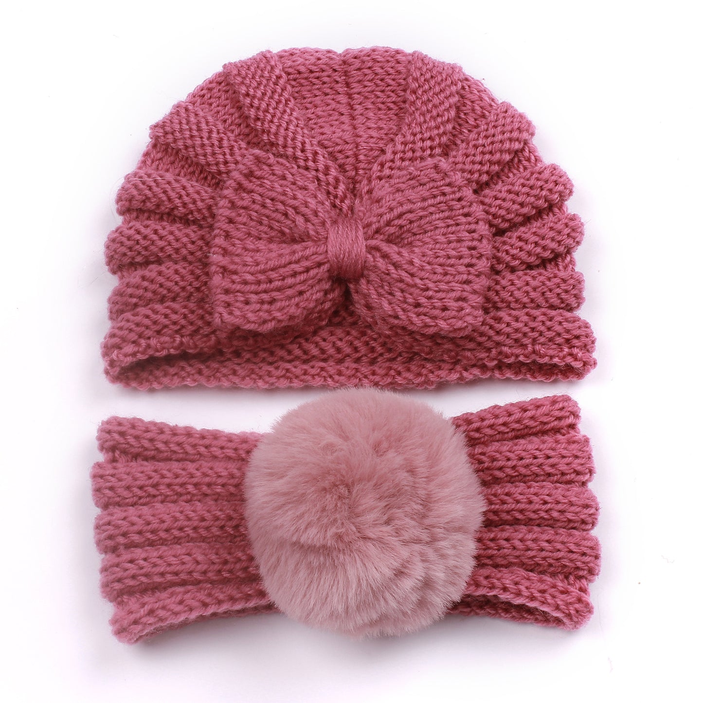 Infant and Toddler Knitted Hat and Head Band Combo