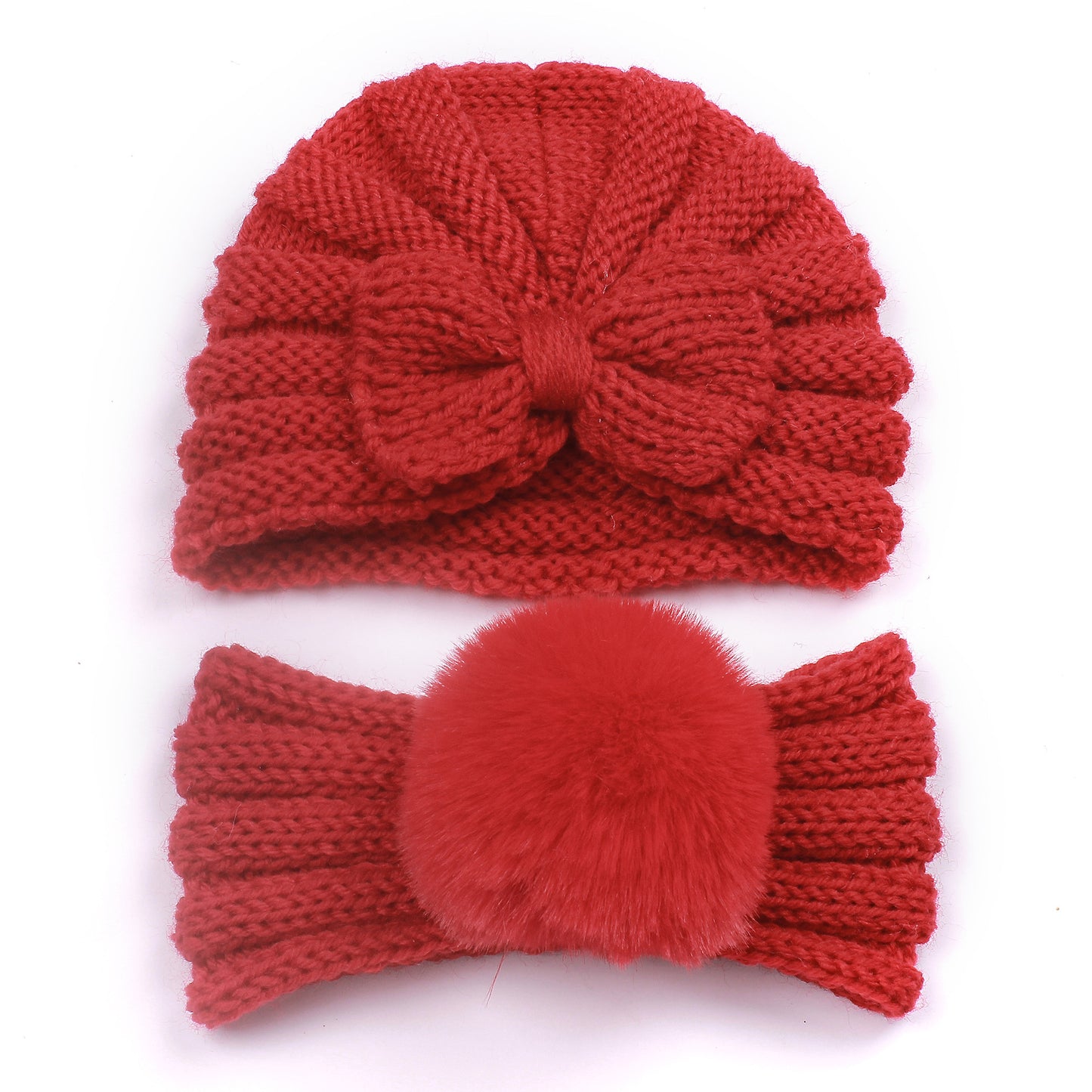 Infant and Toddler Knitted Hat and Head Band Combo