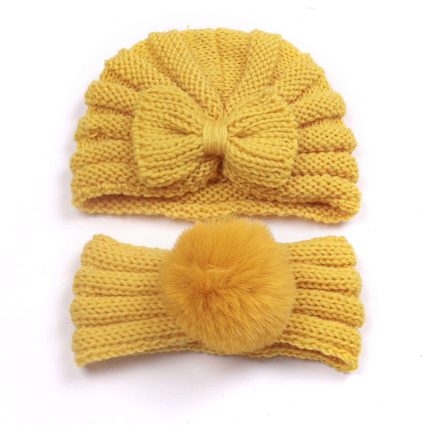 Infant and Toddler Knitted Hat and Head Band Combo