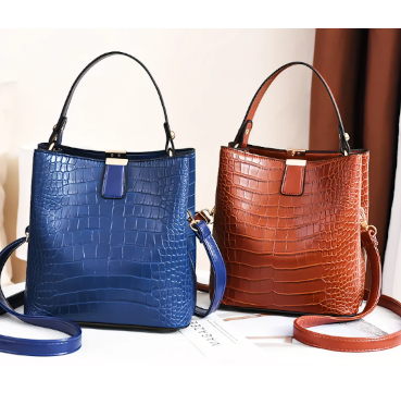 Ladies PU Leather Buckle Bucket Bag