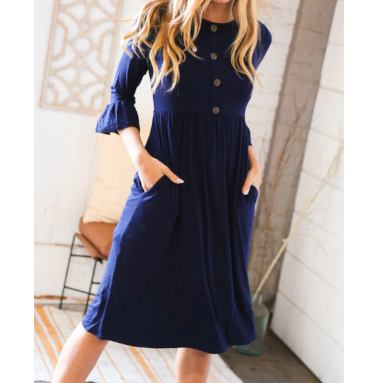 Graci Button Design Midi Dress