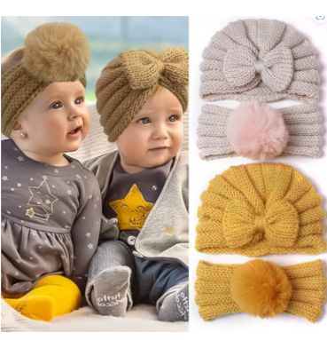 Infant and Toddler Knitted Hat and Head Band Combo