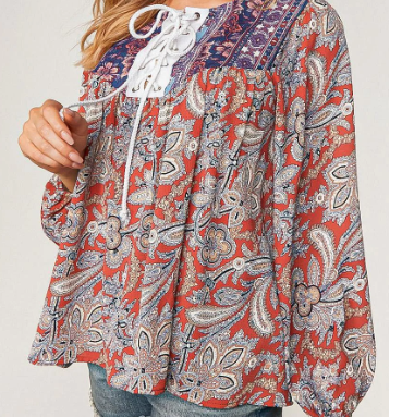 Maci Blue & Terracotta Floral Blouse