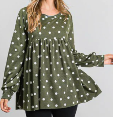 Olive Polka Dot Babydoll Top