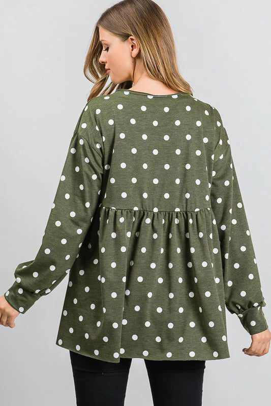 Olive Polka Dot Babydoll Top